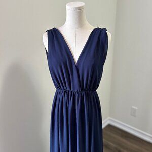 EUC Popygum Navy Blue Plunging Neckline Gala Dress, Wedding Guest Dress, Maxi
